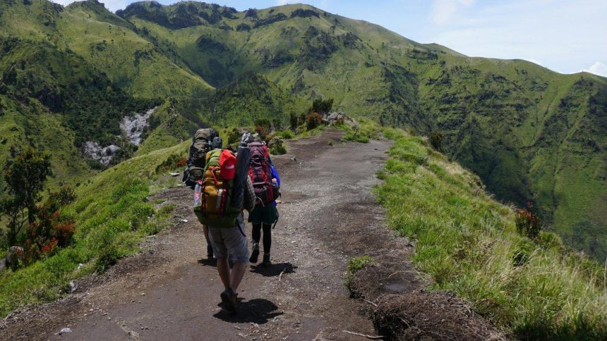 sac à dos de randonnée sur un sentier en montagne