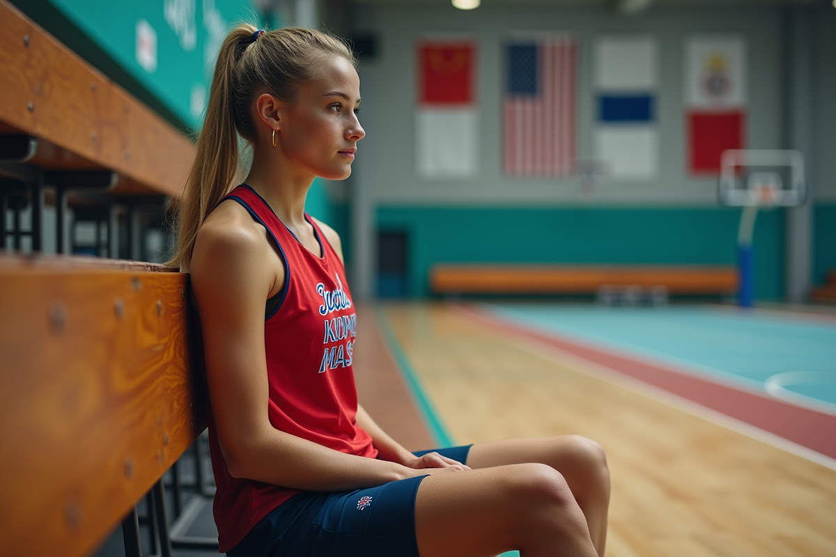 Jeune athlète féminine détendue dans une salle de sport
