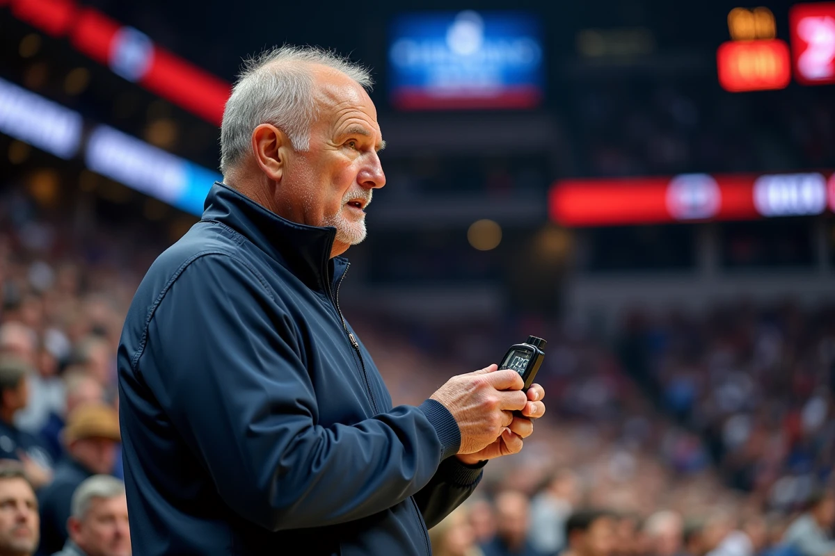 Entraineur vétéran chronomètre lors d’un match de playoffs