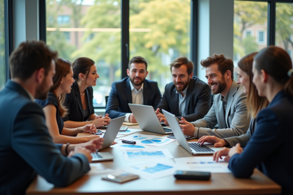 Groupe divers d'athletes et professionnels en réunion
