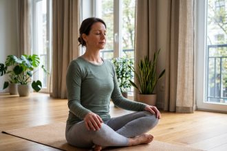 Femme méditant dans un studio à Bruxelles