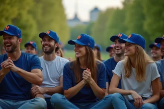Jeunes adultes français regardant un match de baseball en plein air