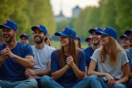 Jeunes adultes français regardant un match de baseball en plein air