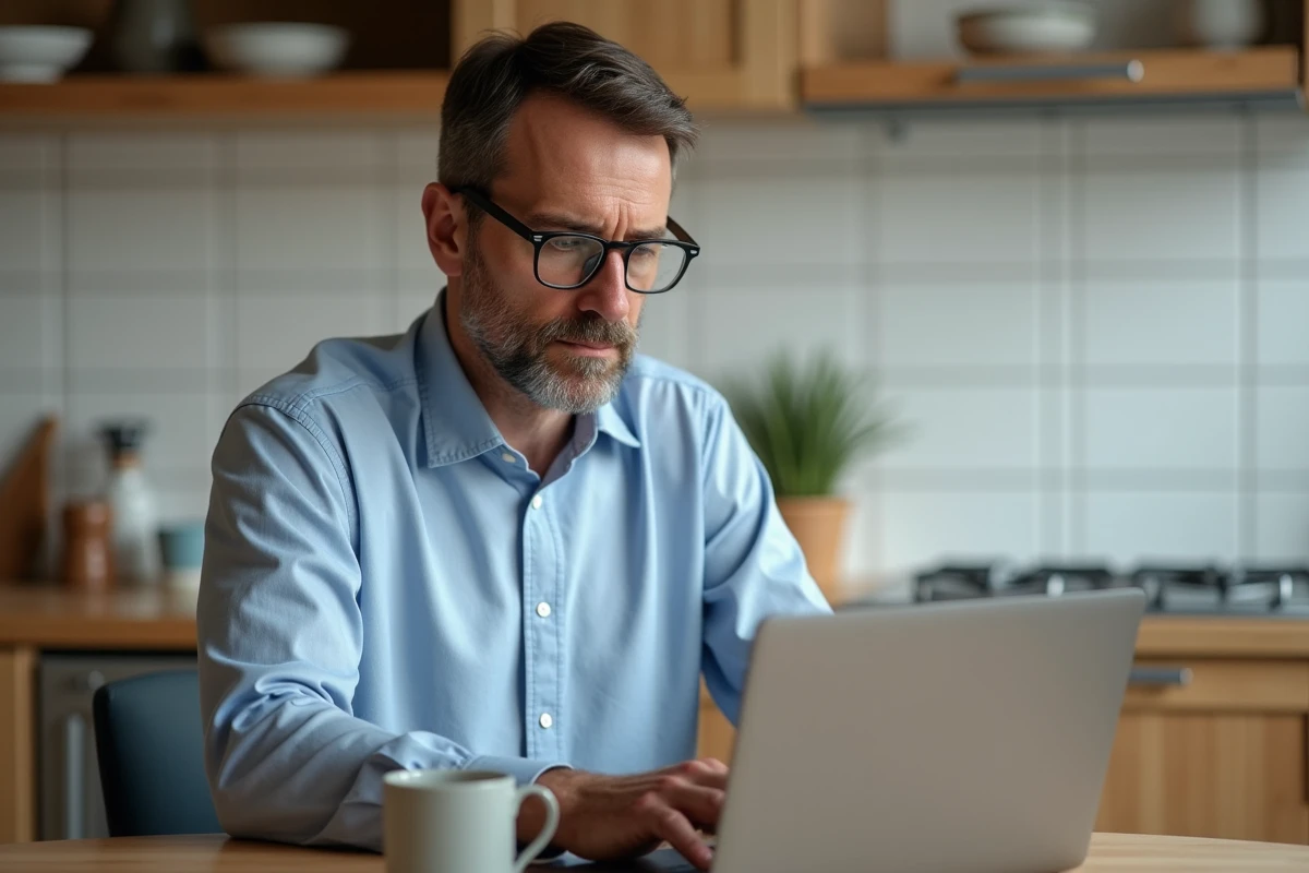 Homme seul vérifiant les résultats du match de football