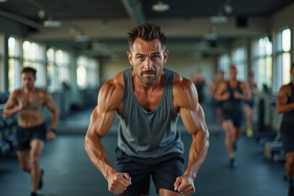 Homme en entraînement cardio en salle de sport urbaine