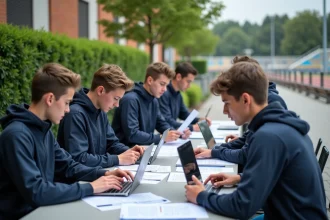 Groupe de jeunes athlètes en tenue sportive lors d'une réunion