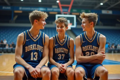 Jeunes basketteurs en uniforme sur le banc avant un match