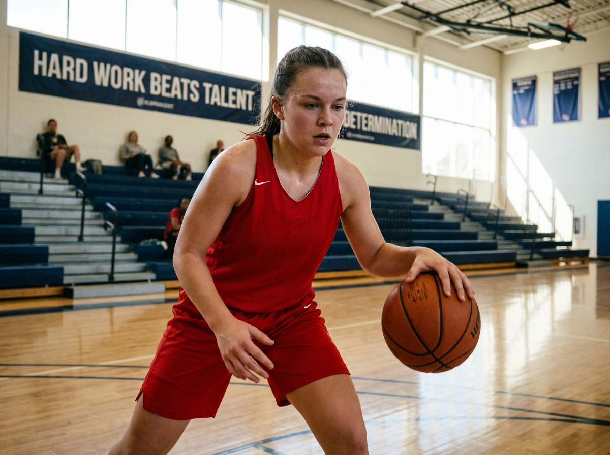 Joueuse de basketball concentrée sur le terrain intérieur