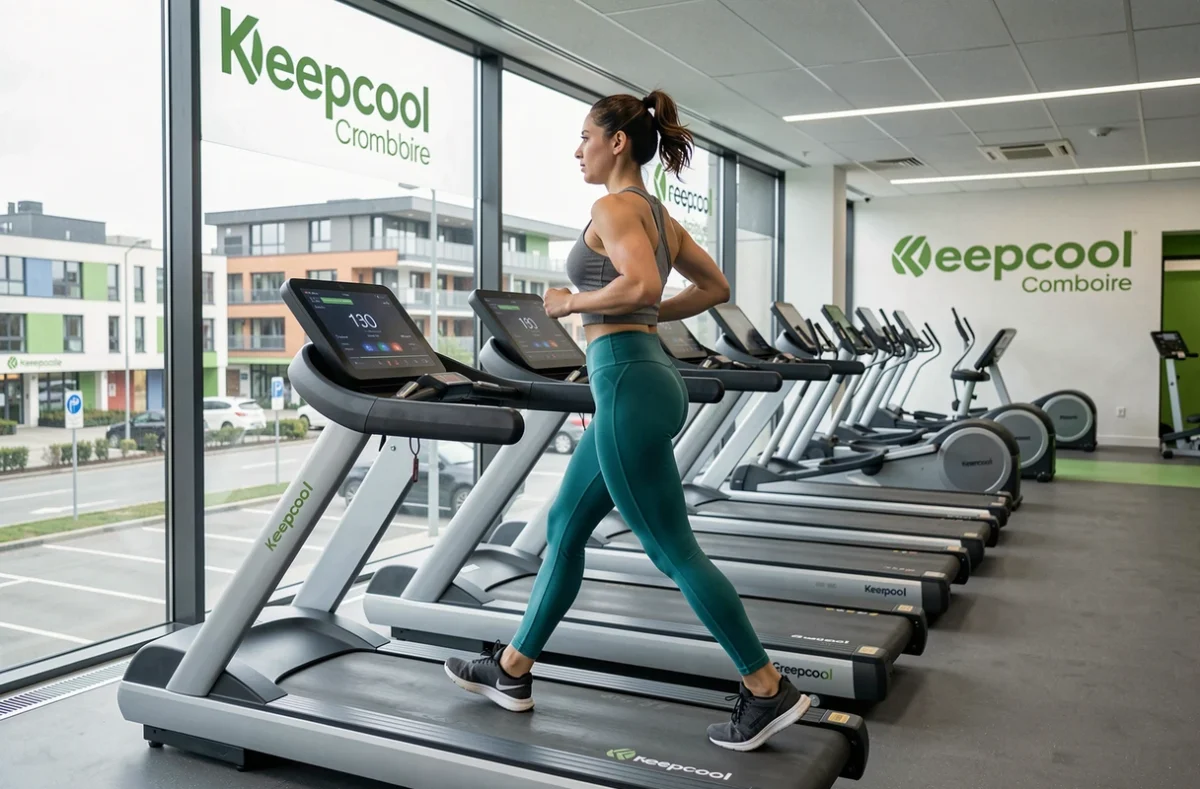 Femme courant sur un tapis roulant dans la salle Keepcool Grenoble Comboire