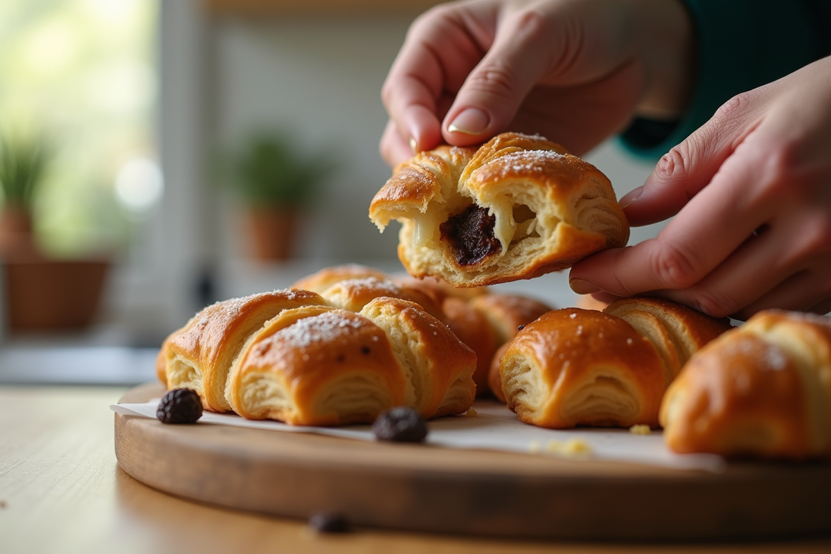 Main cassant un pain aux raisins moelleux et croustillant