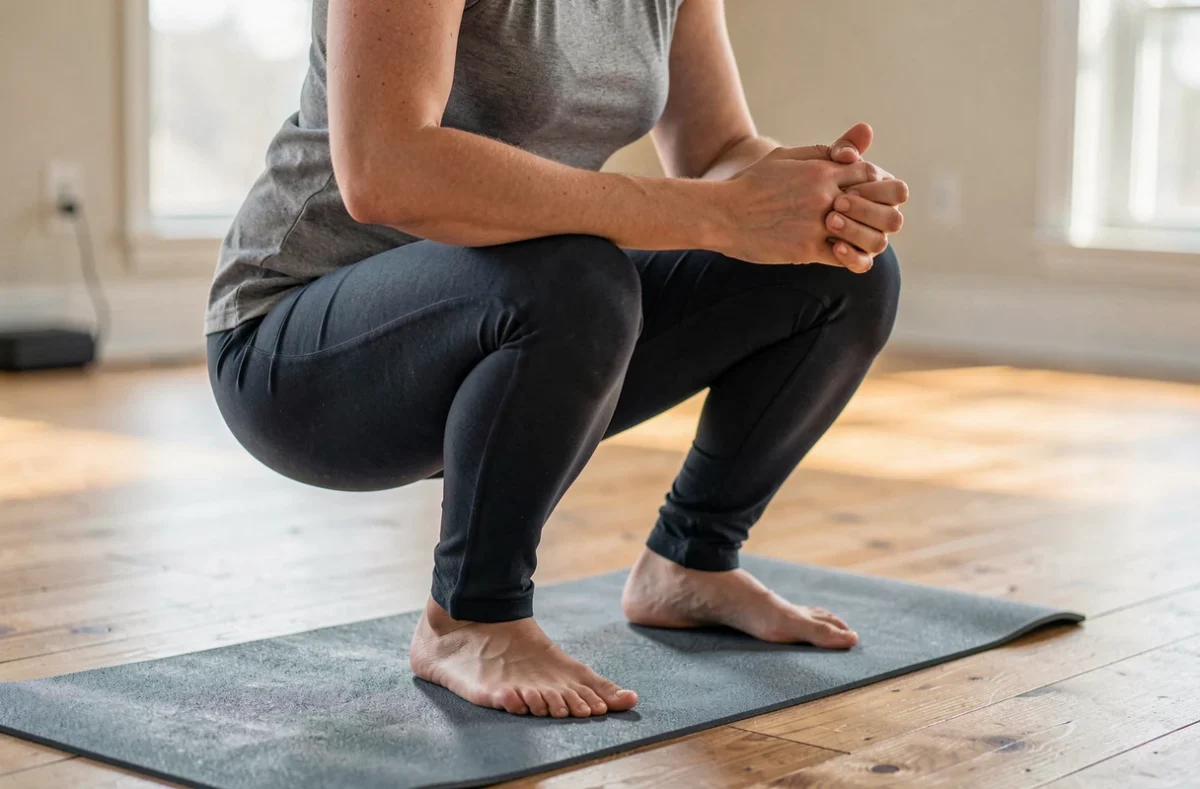 Squat sur tapis lors d'une séance HIIT débutant