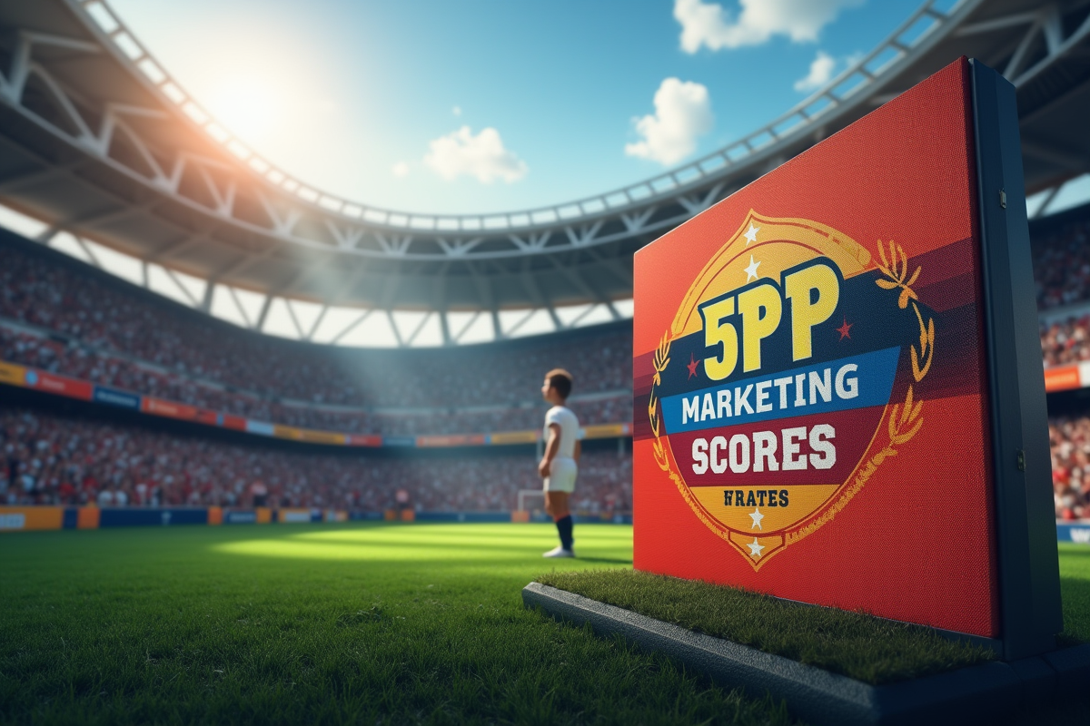 Stade avec affiche des 5P marketing et athlète interactif