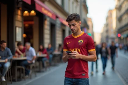 Jeune supporter de la Roma réagissant à un match en ville