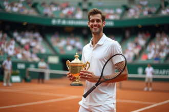 Joueur de tennis professionnel avec trophée en main