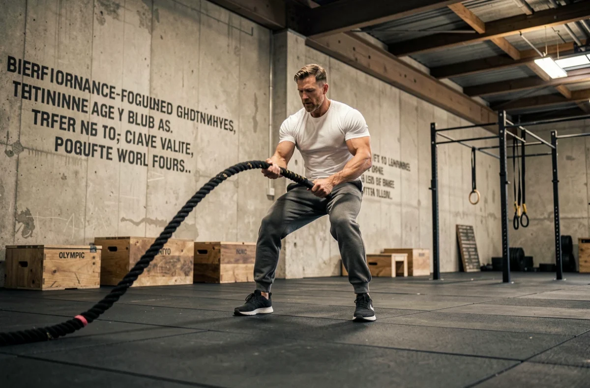 Homme faisant des exercices de battle rope dans un Training Club en Isère