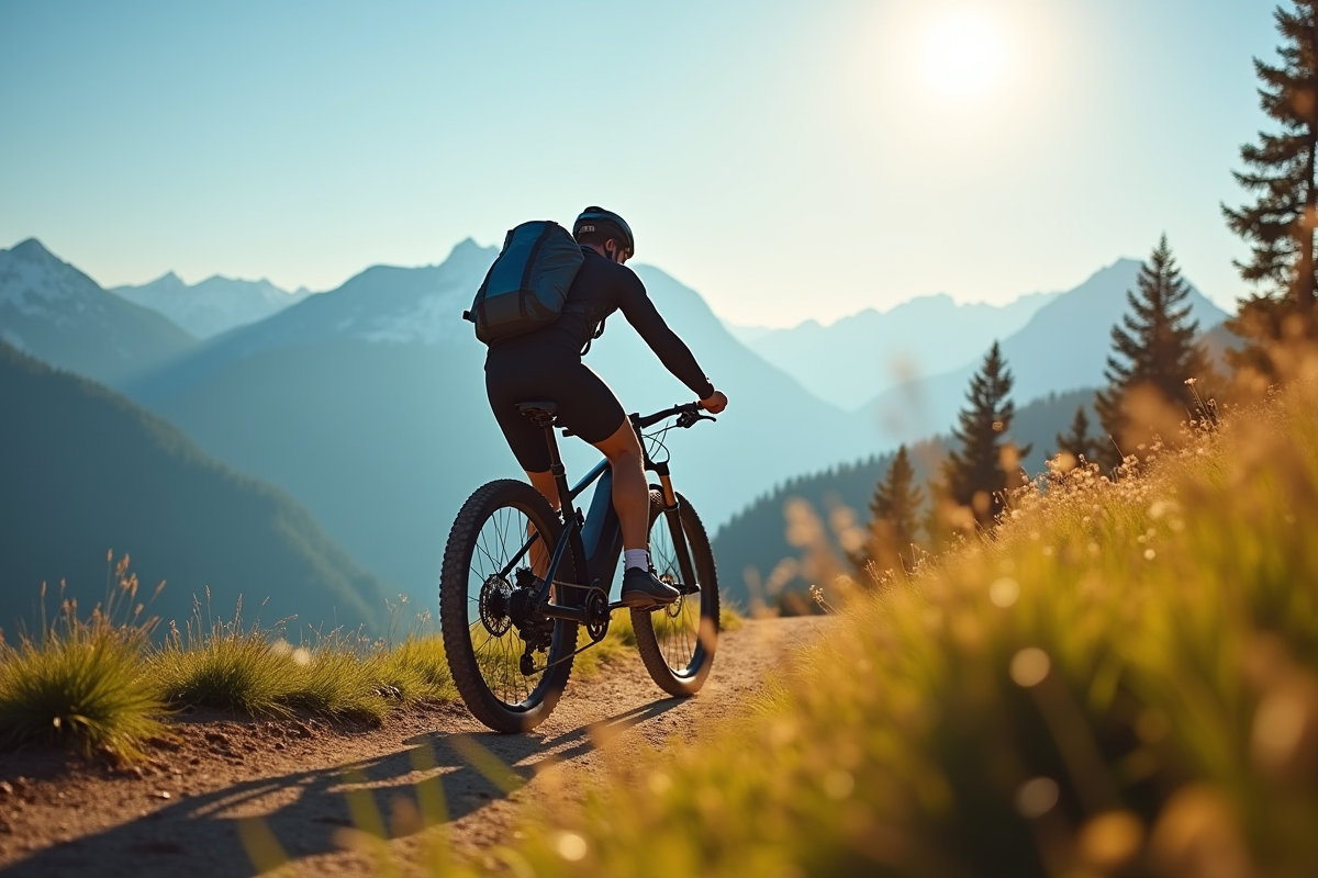 Vélo électrique en montagne en pleine ascension en plein jour